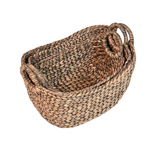 Nellie Farmhouse Classic Handwoven Hyacinth Storage Boat Baskets with Handles (Set of 3)