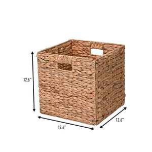 Bryce Classic Farmhouse Handwoven Hyacinth Collapsible Storage Cube Baskets with Handles (Set of 5)