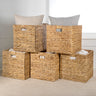 Bryce Classic Farmhouse Handwoven Hyacinth Collapsible Storage Cube Baskets with Handles (Set of 5)