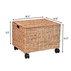 Ashton Classic Farmhouse Handwoven Hyacinth Rolling Filing Basket with Lid and 360 Degree Lockable Wheels