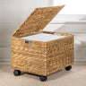 Ashton Classic Farmhouse Handwoven Hyacinth Rolling Filing Basket with Lid and 360 Degree Lockable Wheels