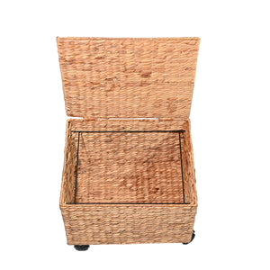 Ashton Classic Farmhouse Handwoven Hyacinth Rolling Filing Basket with Lid and 360 Degree Lockable Wheels