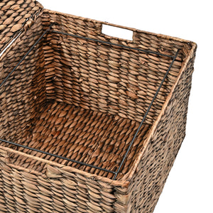 Ashton Classic Farmhouse Handwoven Hyacinth Rolling Filing Basket with Lid and 360 Degree Lockable Wheels