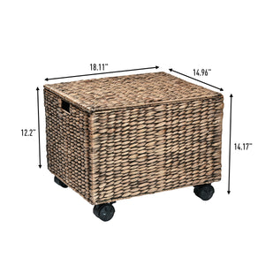 Ashton Classic Farmhouse Handwoven Hyacinth Rolling Filing Basket with Lid and 360 Degree Lockable Wheels