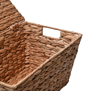 Wilder Classic Farmhouse Woven Hyacinth Rectangular Storage Baskets with Lids and Handles (Set of 2)