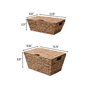 Wilder Classic Farmhouse Woven Hyacinth Rectangular Storage Baskets with Lids and Handles (Set of 2)