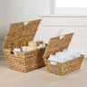Wilder Classic Farmhouse Woven Hyacinth Rectangular Storage Baskets with Lids and Handles (Set of 2)
