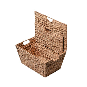 Wilder Classic Farmhouse Woven Hyacinth Rectangular Storage Baskets with Lids and Handles (Set of 2)
