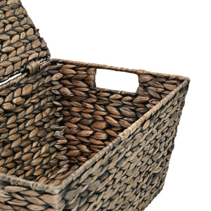 Wilder Classic Farmhouse Woven Hyacinth Rectangular Storage Baskets with Lids and Handles (Set of 2)