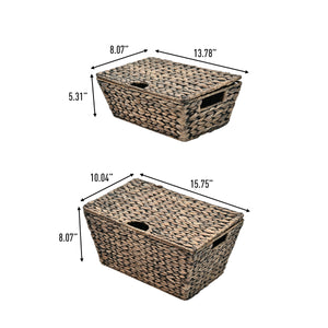 Wilder Classic Farmhouse Woven Hyacinth Rectangular Storage Baskets with Lids and Handles (Set of 2)