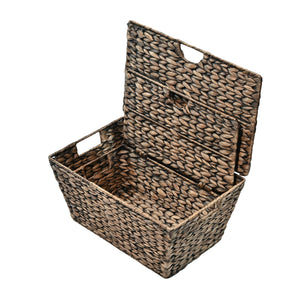 Wilder Classic Farmhouse Woven Hyacinth Rectangular Storage Baskets with Lids and Handles (Set of 2)