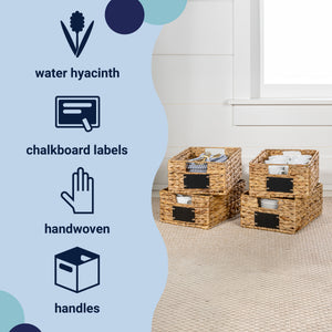 Lane Classic Farmhouse Handwoven Hyacinth Pantry Baskets with Chalkboard Labels and Handles (Set of 4)