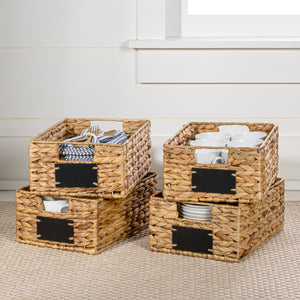Lane Classic Farmhouse Handwoven Hyacinth Pantry Baskets with Chalkboard Labels and Handles (Set of 4)
