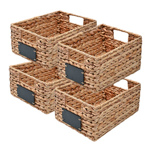 Lane Classic Farmhouse Handwoven Hyacinth Pantry Baskets with Chalkboard Labels and Handles (Set of 4)