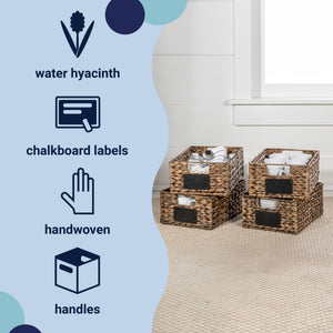 Lane Classic Farmhouse Handwoven Hyacinth Pantry Baskets with Chalkboard Labels and Handles (Set of 4)