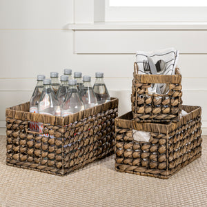 Hayden Bohemian Cottage Handwoven Hyacinth Rectangular Nesting Baskets with Handles (Set of 3)