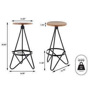 Spiroa Modern Industrial Metal/Wood Backless Circular Bar Stool