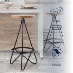 Spiroa Modern Industrial Metal/Wood Backless Circular Bar Stool