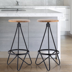 Spiroa-Modern-Industrial-Metal/Wood-Backless-Circular-Bar-Stool-Table-&-Bar-Stools