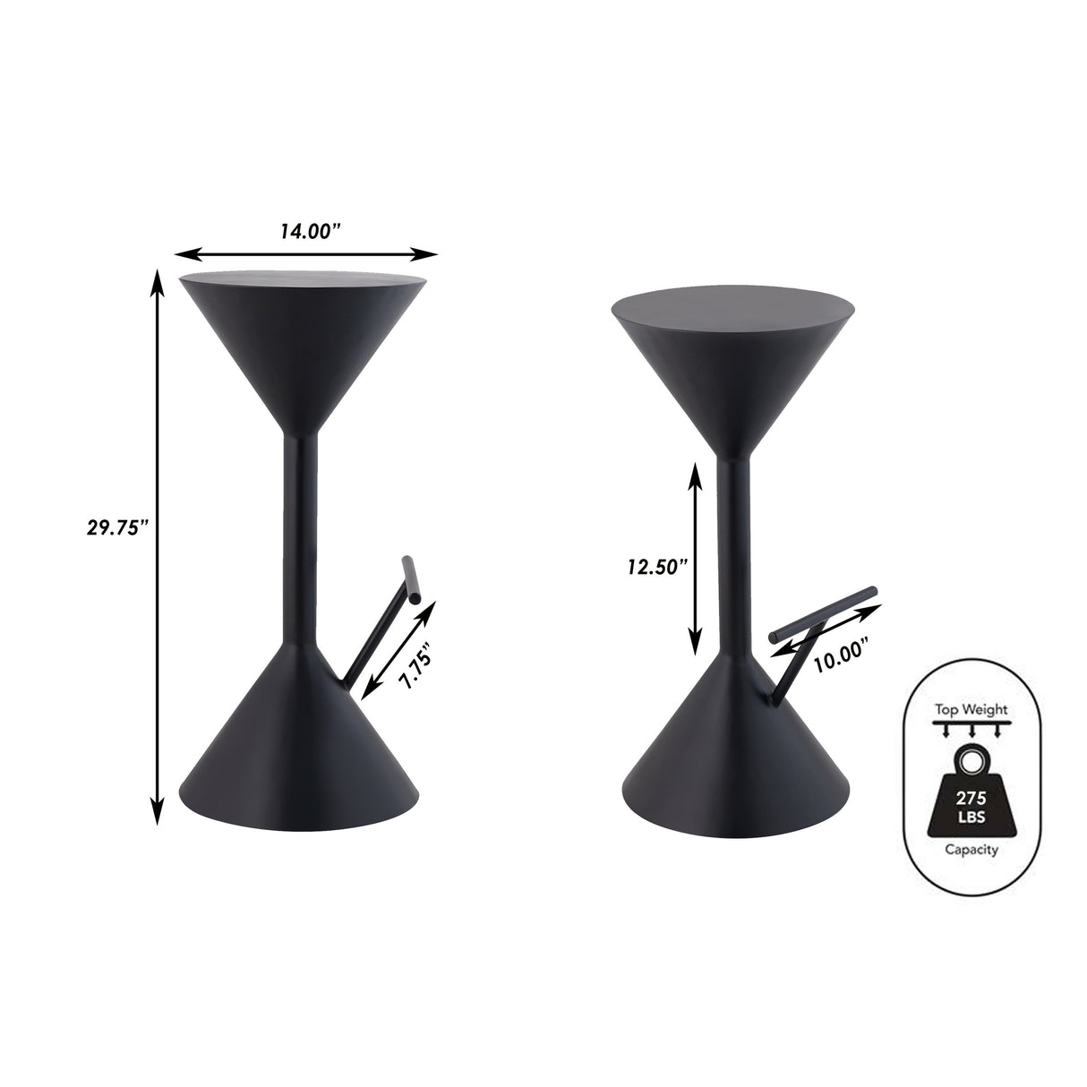 Chronos Modern Industrial Iron Hourglass Backless Bar Stool with Foot Rest