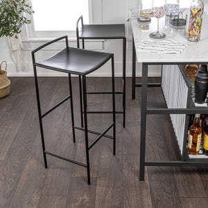 Svelte Coastal Contemporary Iron Saddle-Seat Low-Back Bar Stool with Foot Rest