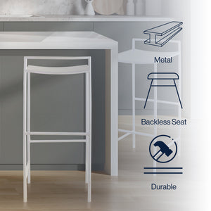 Svelte Coastal Contemporary Iron Saddle-Seat Low-Back Bar Stool with Foot Rest