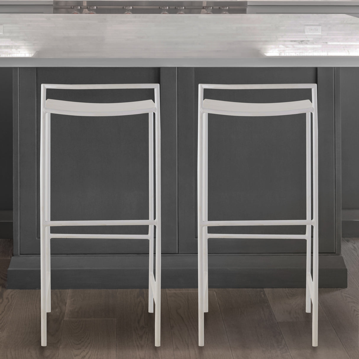 Svelte Coastal Contemporary Iron Saddle-Seat Low-Back Bar Stool with Foot Rest