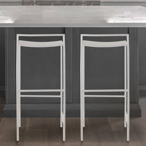 Svelte Coastal Contemporary Iron Saddle-Seat Low-Back Bar Stool with Foot Rest
