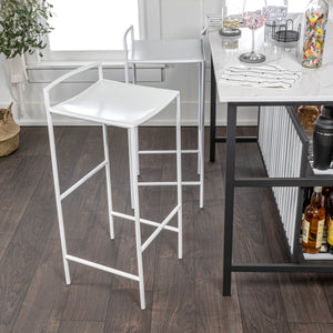 Svelte Coastal Contemporary Iron Saddle-Seat Low-Back Bar Stool with Foot Rest
