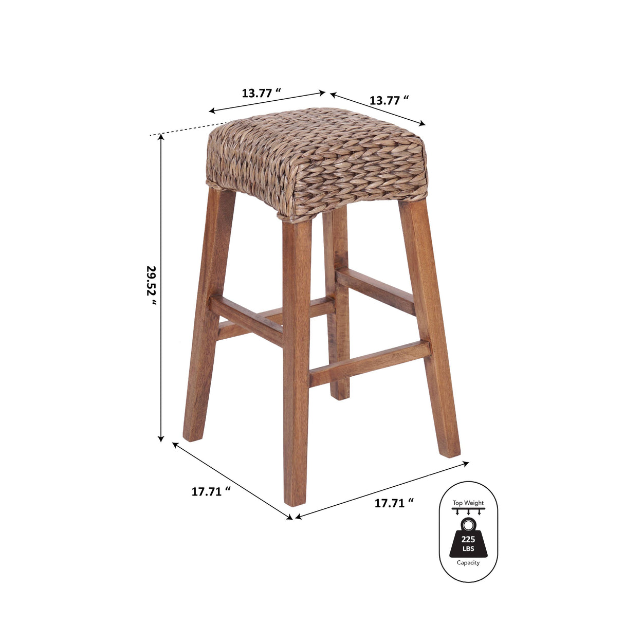 Maui Rustic Bohemian Hyacinth/Wood Backless Bar Stool