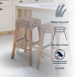 Maui Rustic Bohemian Hyacinth/Wood Backless Bar Stool