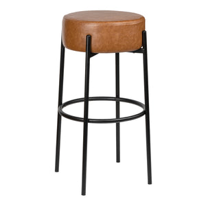 Paola Modern Minimalist Round Backless Metal/Vegan Leather Cushioned Bar Stool