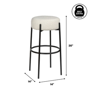 Paola Modern Minimalist Round Backless Metal/Bouclé Cushioned Bar Stool