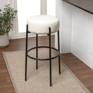 Paola Modern Minimalist Round Backless Metal/Bouclé Cushioned Bar Stool