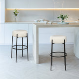 Paola Modern Minimalist Round Backless Metal/Bouclé Cushioned Bar Stool