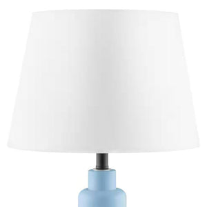 Small Blue Desk Light Table Lamp with White Fabric Shade for Bedside Nightstand