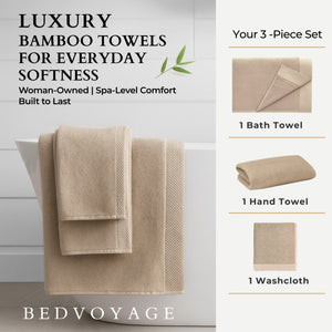 Bamboo Cotton Towel Set - Viscose from Bamboo + Cotton - 3pc - Champagne by BedVoyage