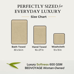 Bamboo Cotton Towel Set - Viscose from Bamboo + Cotton - 3pc - Champagne by BedVoyage