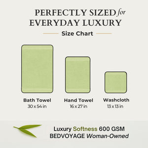 Bamboo Cotton Towel Set - Viscose from Bamboo + Cotton - 3pc - Sage by BedVoyage