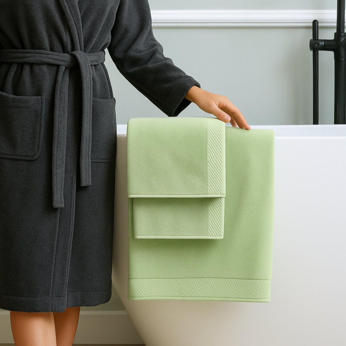 Bamboo Cotton Towel Set - Viscose from Bamboo + Cotton - 3pc - Sage by BedVoyage