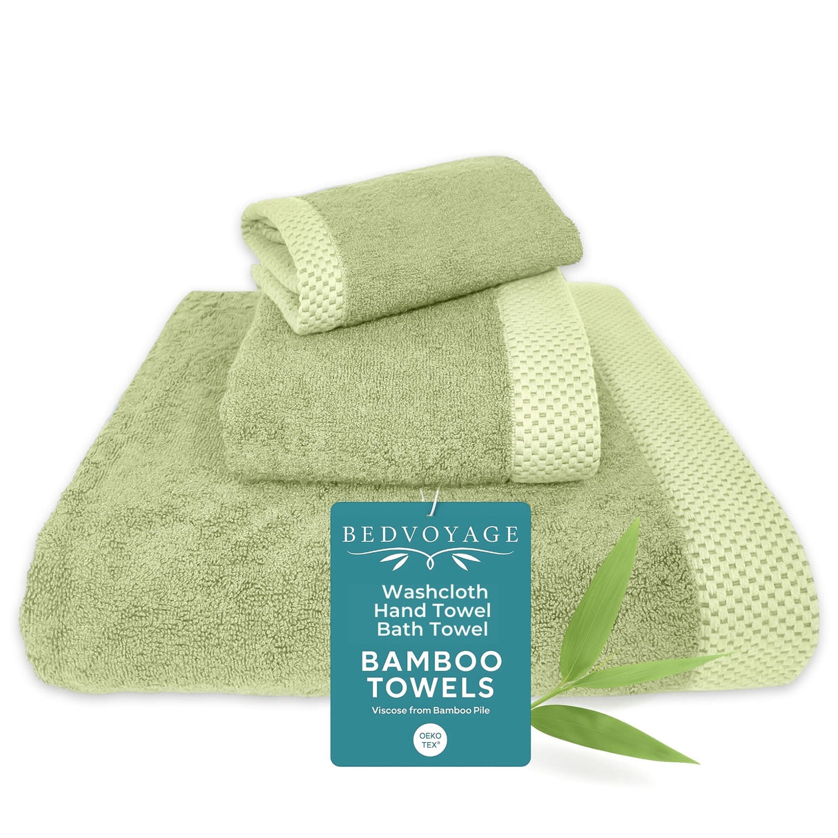 Bamboo Cotton Towel Set - Viscose from Bamboo + Cotton - 3pc - Sage by BedVoyage
