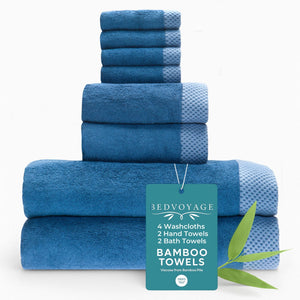 Bamboo Cotton Towel Set - Viscose from Bamboo + Cotton - 8pc - Indigo