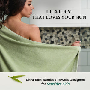 Bamboo Cotton Towel Set - Viscose from Bamboo + Cotton - 8pc - Sage