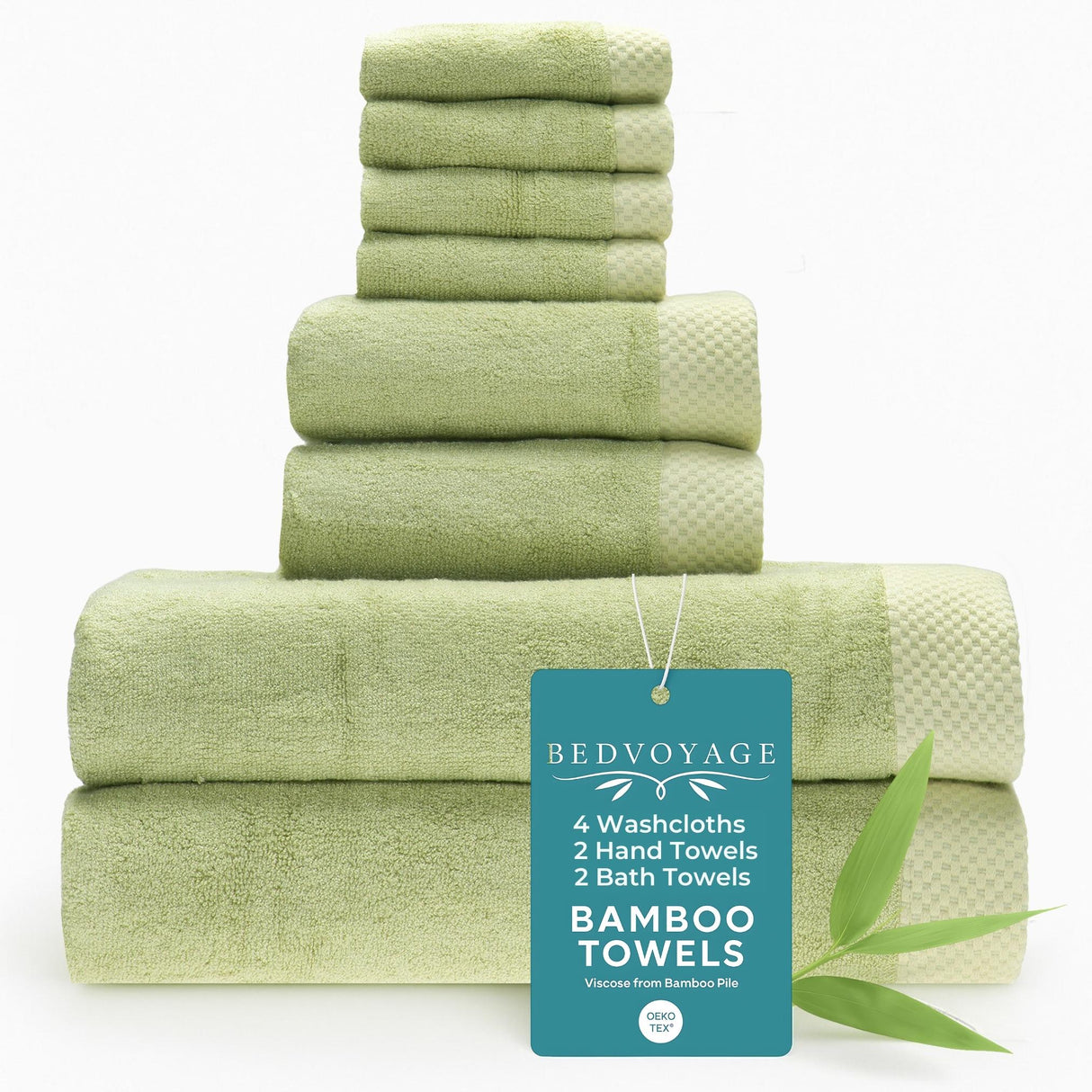Bamboo Cotton Towel Set - Viscose from Bamboo + Cotton - 8pc - Sage