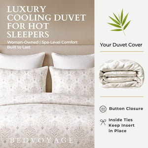 Bamboo Duvet Cover Set - 100% Viscose from Bamboo - 3pc- Damask