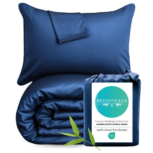 Bamboo Duvet Cover Set - 100% Viscose from Bamboo - 3pc - Indigo by BedVoyage