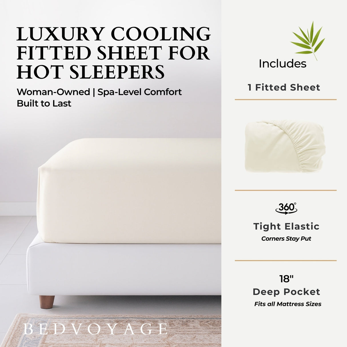 Bamboo Fitted Sheet - 100% Viscose from Bamboo - Ivory by BedVoyage