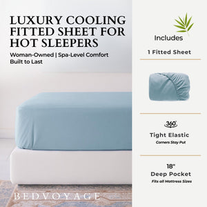 Bamboo Fitted Sheet - 100% Viscose from Bamboo - Sky - FINAL SALE