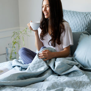 Bamboo Quilted Coverlet - 100% Viscose from Bamboo - Sky