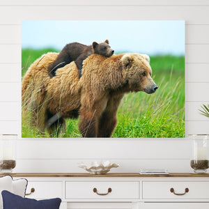 Bear and Cub Canvas Print Black and White Animal Wall Art
